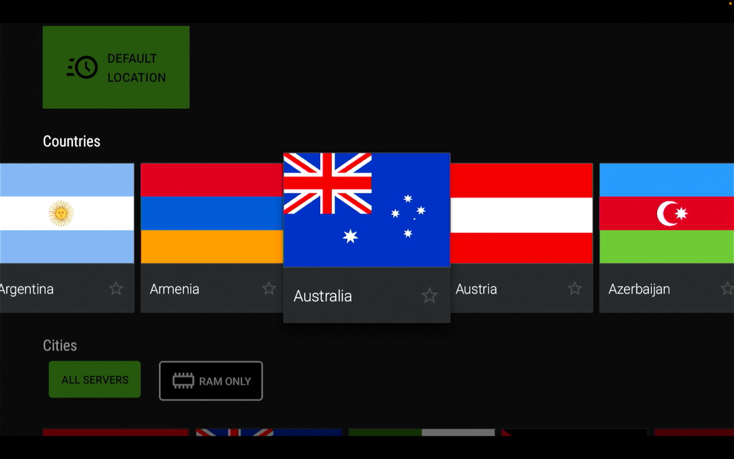 Choose Australia or Colombia, then connect