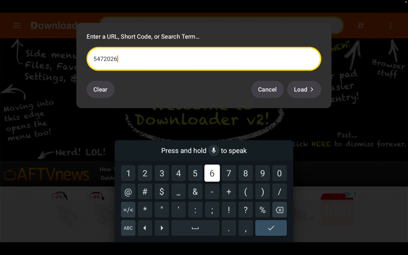Enter the short code in the URL area